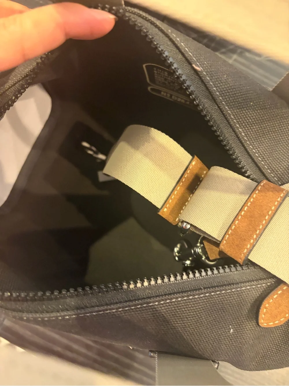 Coach Black Canvas Tote with Cream Straps and Brown Leather Trim new with tag